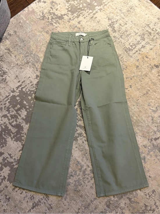 Hidden Jeans Denim - High-Rise Wide Leg Cropped Jeans in Sage Green